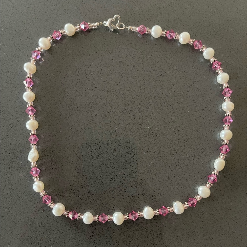 Freshwater Pearl and Pink Swarovski Necklace